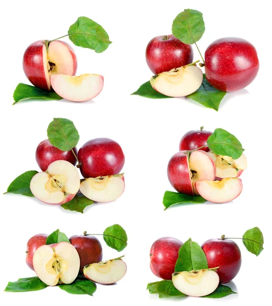Roter Apfel mit grünen Blättern — Stockfoto
