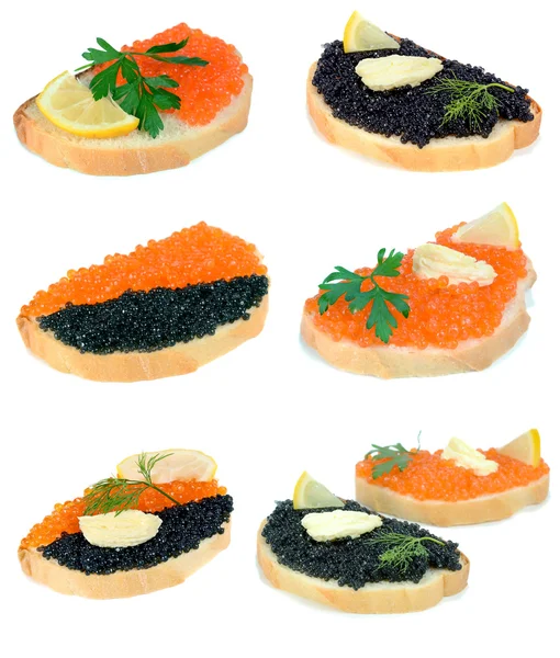 Sandwich con caviar rojo y negro — Foto de Stock