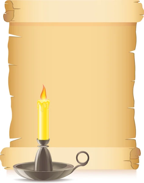 Старий папір і свічка в свічнику — стоковий вектор