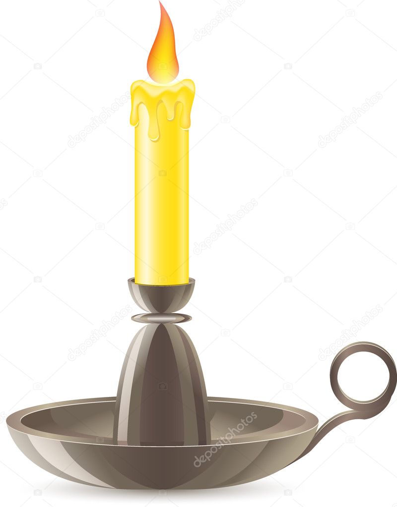 Conflagrant candle is in a candlestick