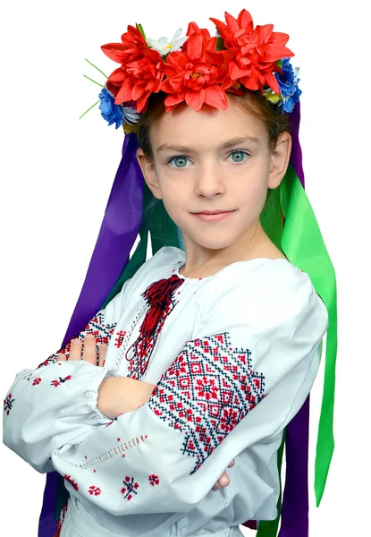En pige er i den nationale ukrainske dragt - Stock-foto