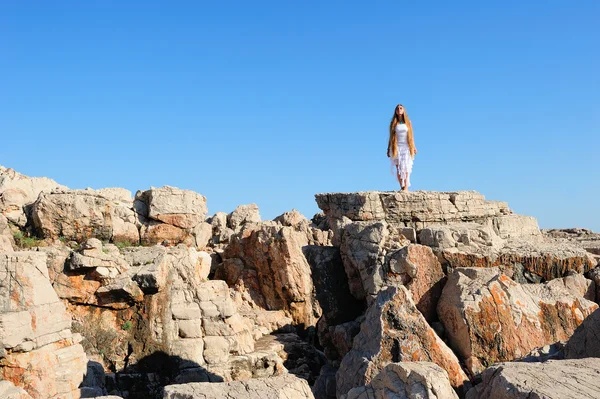 stock image Girl standing on a cliff