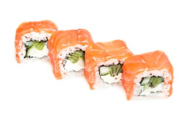 Maki sushi rolls with salmon and kiwi clipart