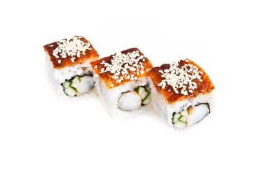 Maki sushi roll yılan balığı ve yengeç et