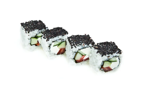 Maki sushi rolls with cucumber, sesame and cheese — Stock Photo, Image