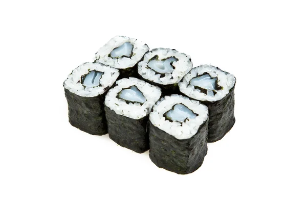 Maki-Sushi-Rollen mit Tintenfisch isoliert auf weißem Hintergrund — Stockfoto