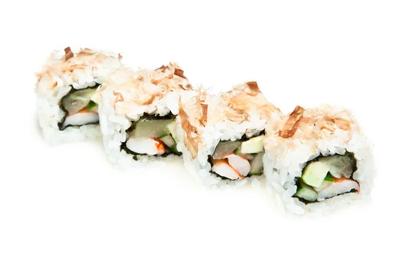 Maki sushi rullar med avokado, ananas och räkor — Stockfoto