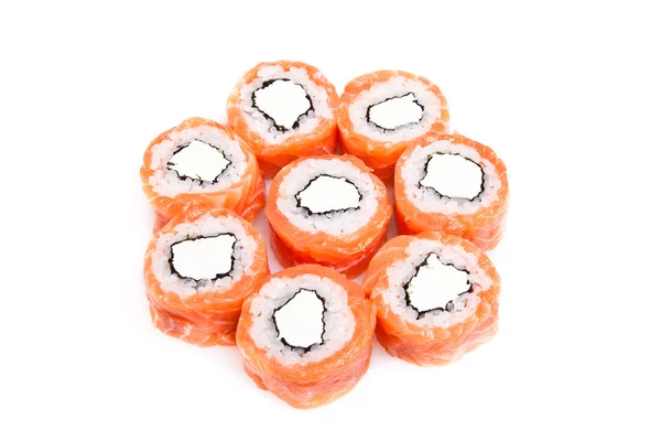 Lazackaviáros sushi tekercs, a lazac és a sajt philadelphia — Stock Fotó