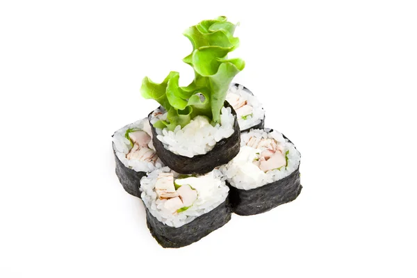 Rollos de sushi Maki con tortilla japonesa y pollo —  Fotos de Stock