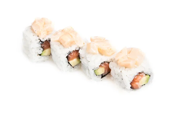 Maki sushi roll with salmon and scallop — Stock Photo, Image