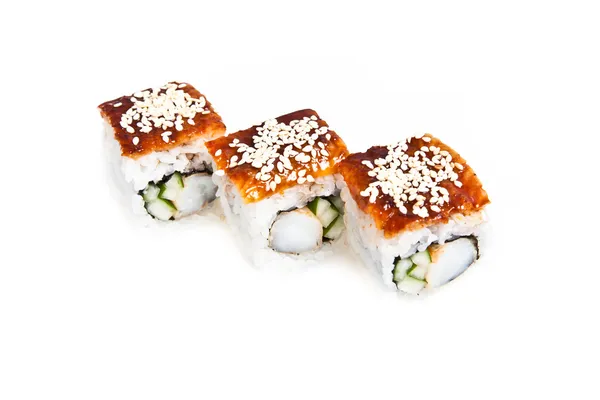 Maki sushirulle med ål och krabba kött — Stockfoto