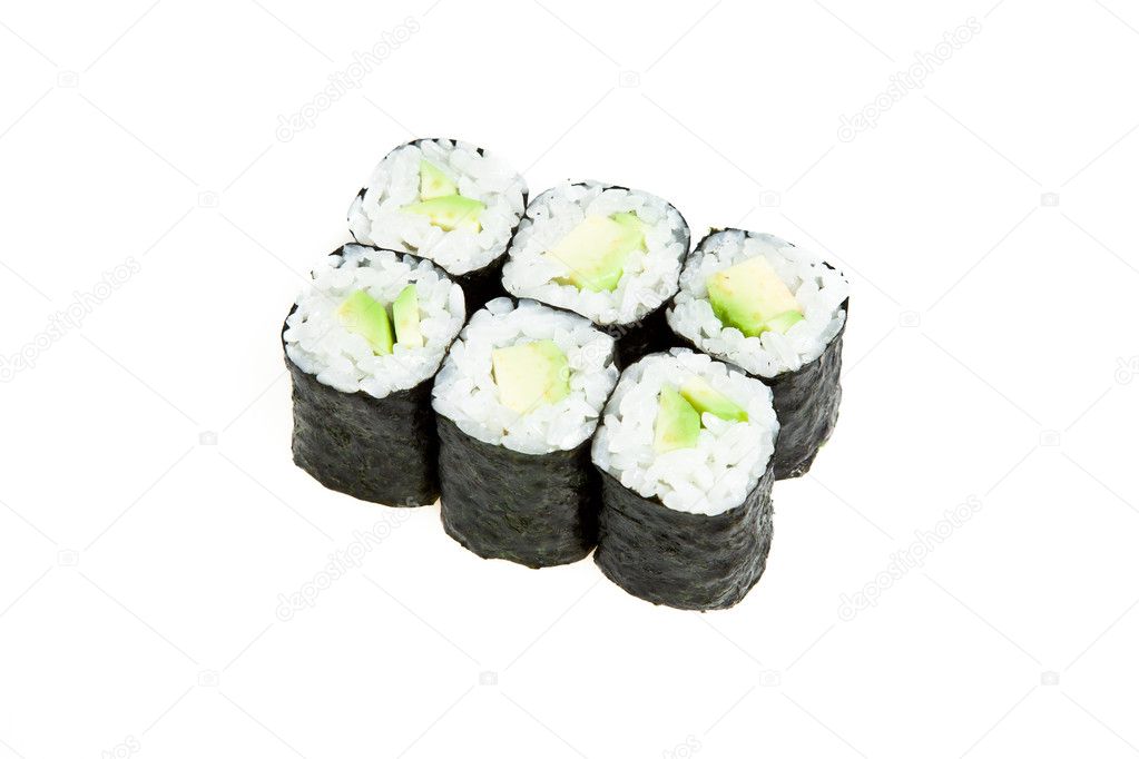 Maki sushi rolls with avocado isolated