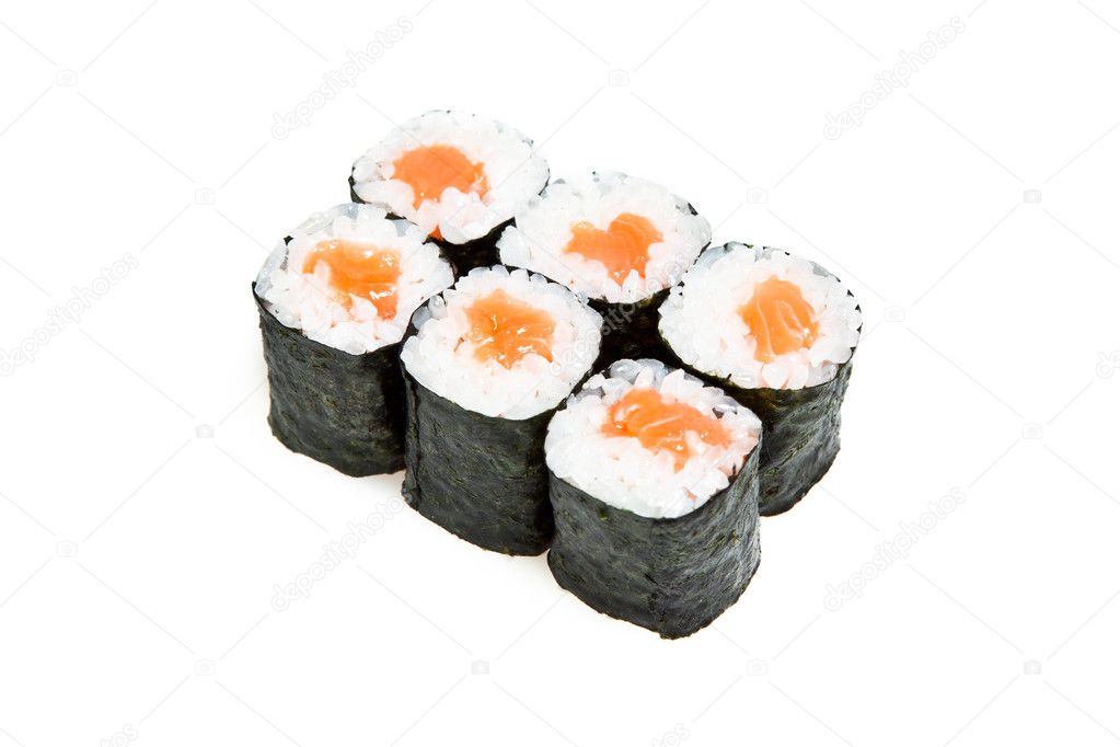 Close-up of maki sushi rolls with salmon