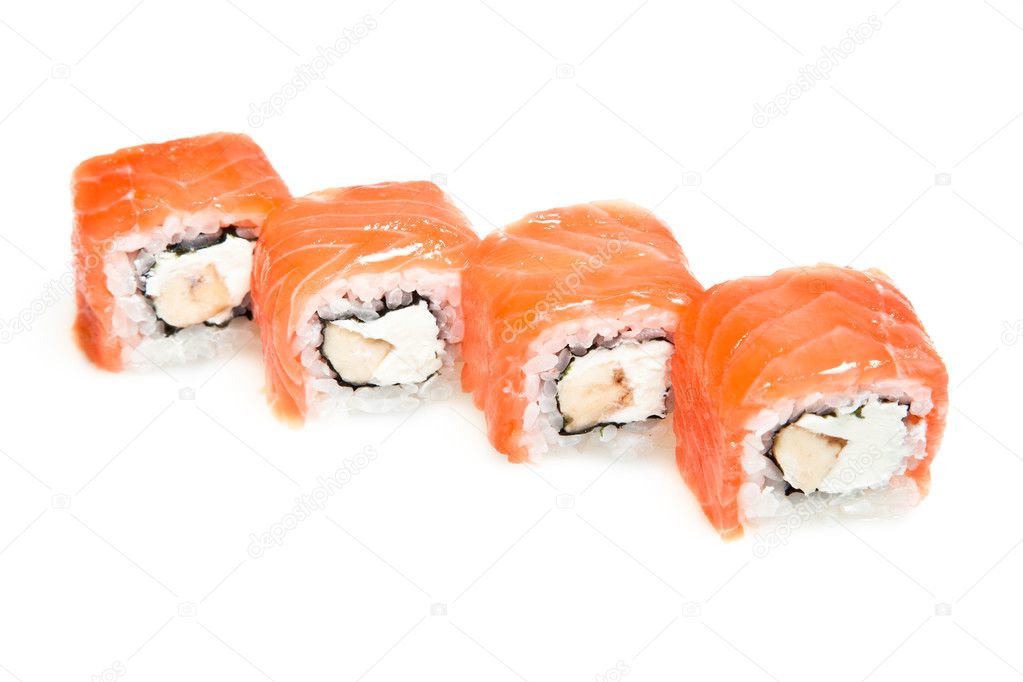 Maki sushi rolls with salmon and banana