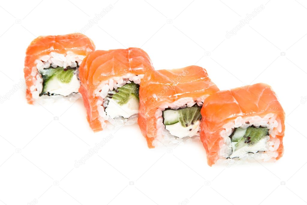 Maki sushi rolls with salmon and kiwi