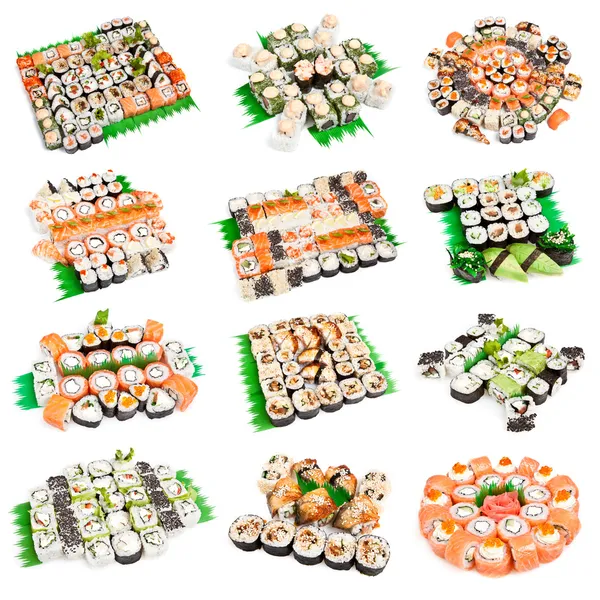 Set di sushi - Diversi tipi di sushi e rotoli di maki — Foto Stock