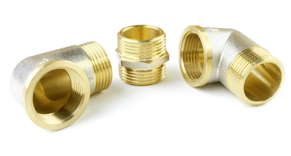 Three brass fitting on a white background — Stock Photo, Image