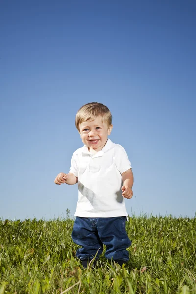 Мальчик в траве — стоковое фото