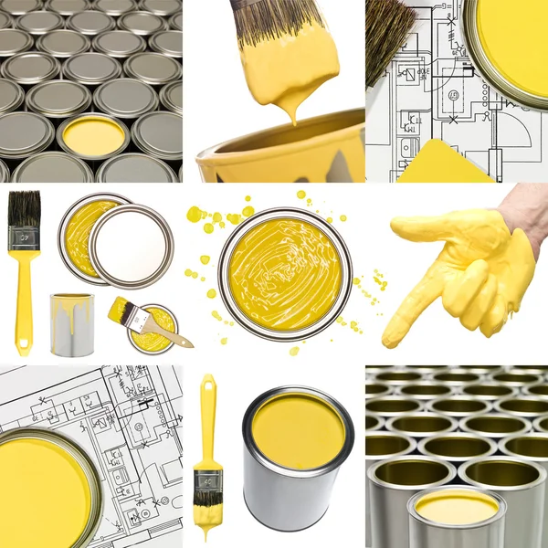 Objetos de pintura amarela — Fotografia de Stock