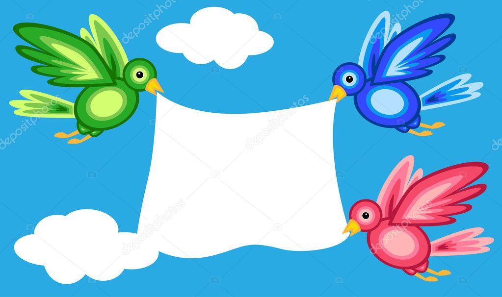 Graphic shape birds holding banner