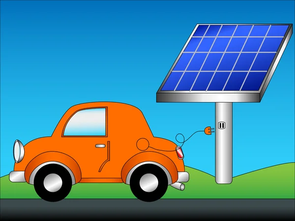 Eco carro e painel solar —  Vetores de Stock