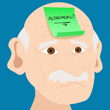 Senior man with Alzheimer sticky note clipart