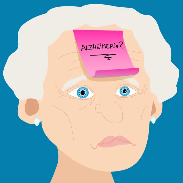 Donna anziana con Alzheimer nota adesiva — Vettoriale Stock