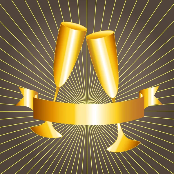 Zlaté poháry a stuha banner — Stockový vektor