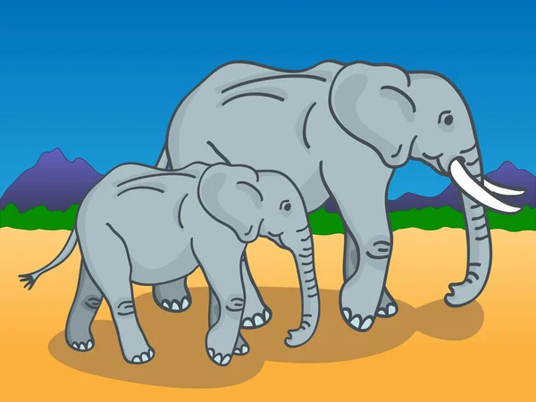 Mutter und Elefantenbaby — Stockvektor