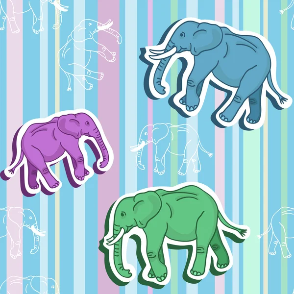 Seamless elephant pattern on stripped wallpaper — Stock Vector