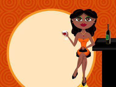 Black woman at bar with swirly background clipart