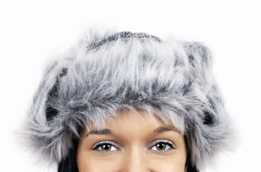 Eyes and furry grey hat