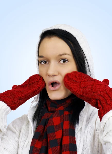 Cute oh my surprised winter girl — Stock Photo, Image