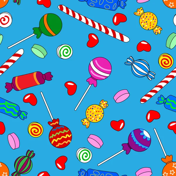 Modèle de bonbons sans couture sur bleu — Image vectorielle