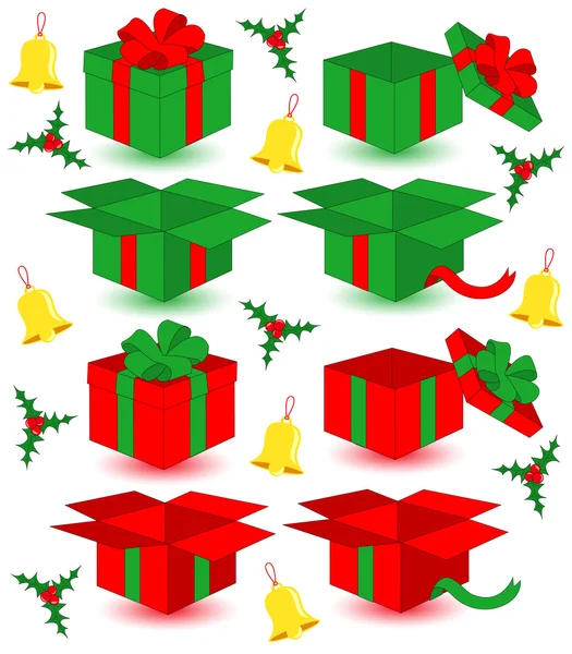 stock vector Closed and opened Christmas gifts