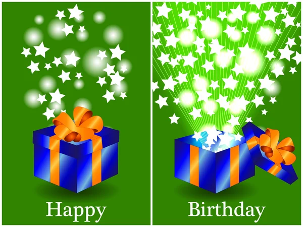 Doğum günü kartı ile kapalı ve açık hediye — Stok Vektör