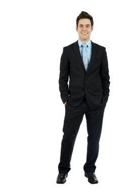 Young business man hands in pocket clipart