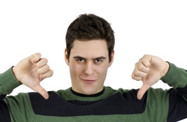 Young guy with two thumbs down clipart