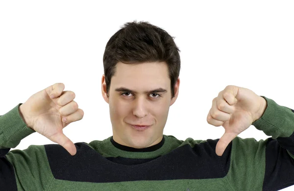 Young guy with two thumbs down — Stock Photo, Image