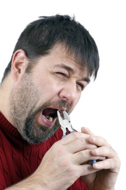 Man pulling his own tooth clipart
