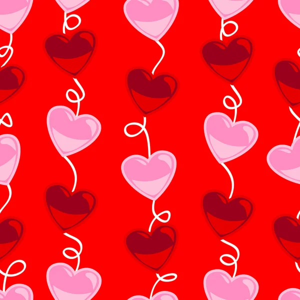 Sömlös hjärta form mönster över röda — Stock vektor