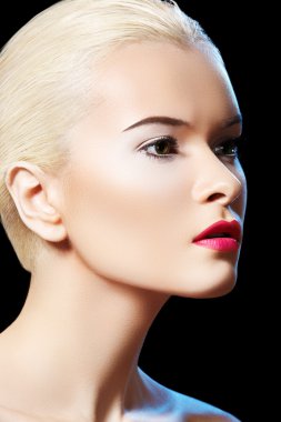 Fashion portrait of glamour woman model with bright evening lips make-up clipart