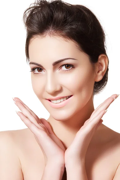 Kosmetyczne, odnowy biologicznej, opieki zdrowotnej. twarz modelki miękkiej skóry naturalnej — Zdjęcie stockowe