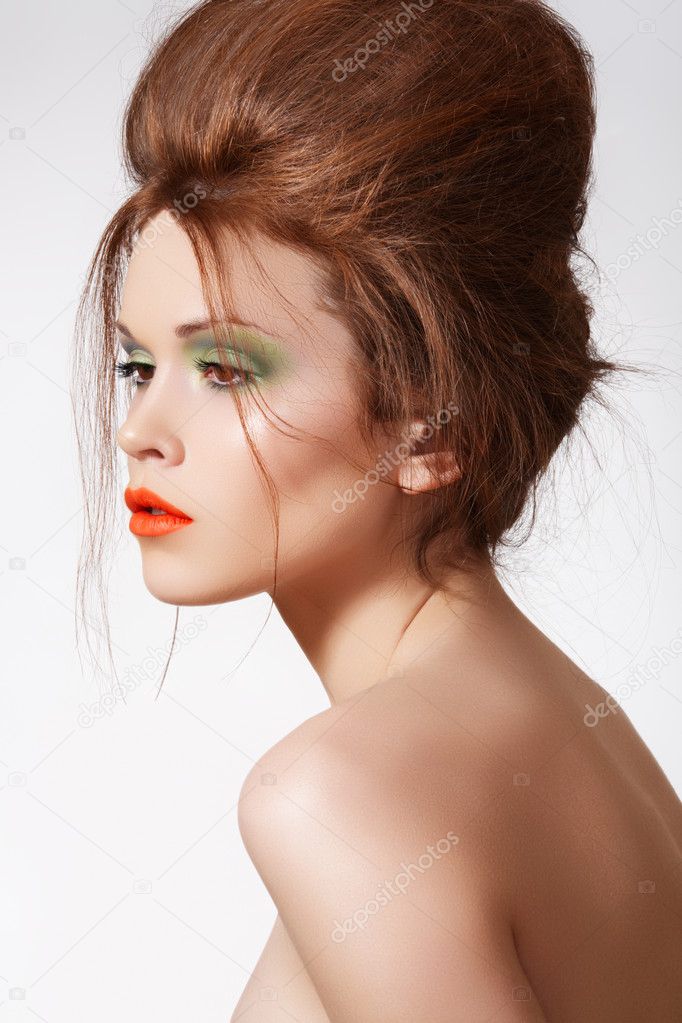 Modern hairstyle on luxury woman model, fashion spring bright make-up