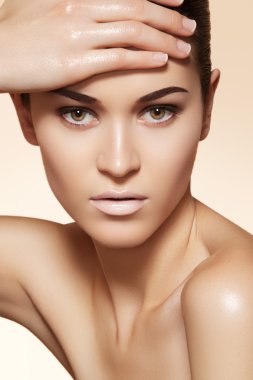 Portrait of sexy caucasian young woman. Natural spa beauty with pure skin clipart