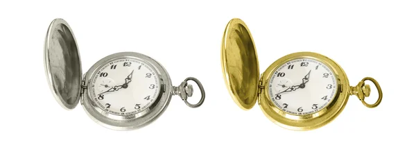 Stříbrné a zlaté staré kapesní hodinky — Stock fotografie