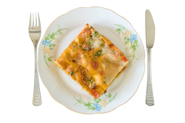 Lasagna slice in a plate isolated — Stock Photo, Image