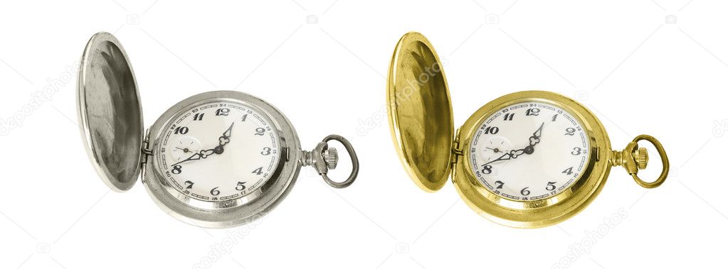 Silver and gold old pocket watches