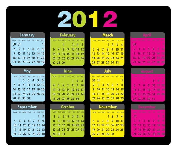 Calendario 2012 lunes-domingo — Vector de stock