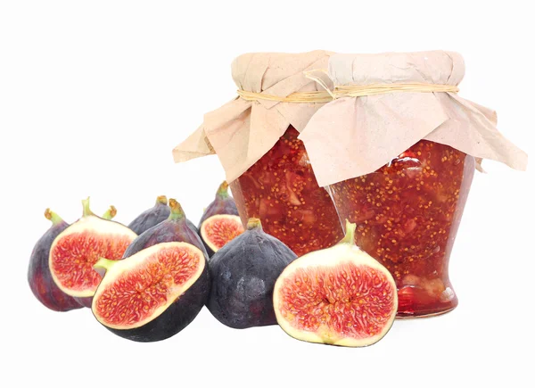 Fig fruits and fig jam isolated — Stock Photo, Image